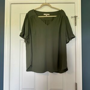 LOFT Green Flutter Sleeve Blouse Relaxed Fit